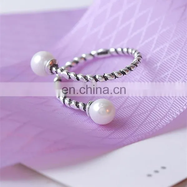 Made In China Antique Silver Braided Band Open Pearl Ring Designs For Girls photo-2