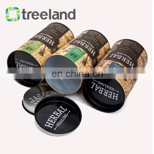 Popcorn Paper Canister Herb Tin Box Kraft Tube With Black Tin Lid photo-3