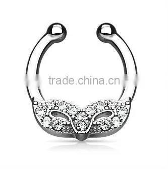 Masked Ball CZ Crystal Fake Septum Clicker Nose Piercing Body Jewelry photo-2