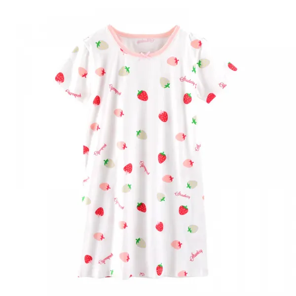 A-class Cotton Strawberry Printed Children's Pajamas Short Sleeved Home Clothing Girl's Pajamas
