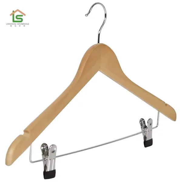 Factory Wholesale Household Items Wooden Pants Low MOQ Custom Logo Sample Free Shirt Clothing Custom Wooden Hangers With Clips for Clothes photo-4