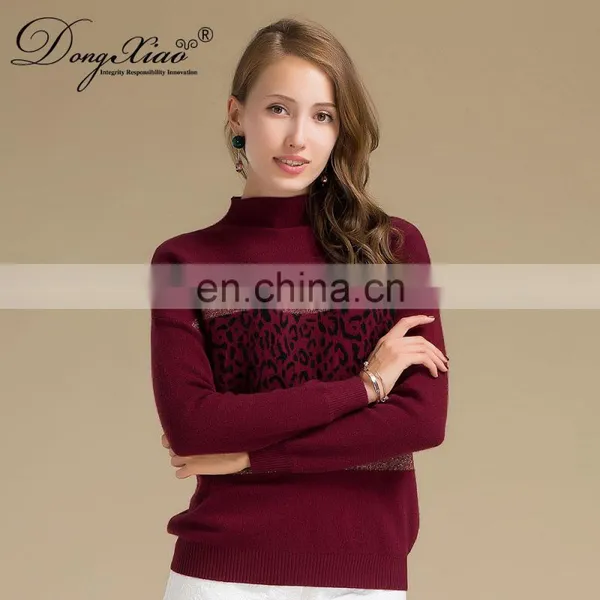 Latest Warm Fashion Leopard Knitted Women's Cashmere Wool Blend Sweater