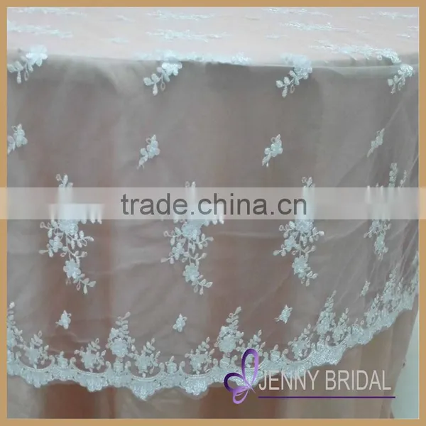 TL002W3 Fancy White Embroidery Lace Cheap Wedding Table Overlay photo-5