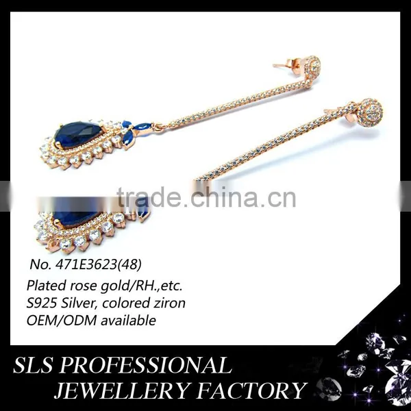 Gold Member SLS Jewelry Wholesale Fashion Gold Plated Earrings Prong Setting Bridal Sterling Silver Long Drop Earrings photo-3