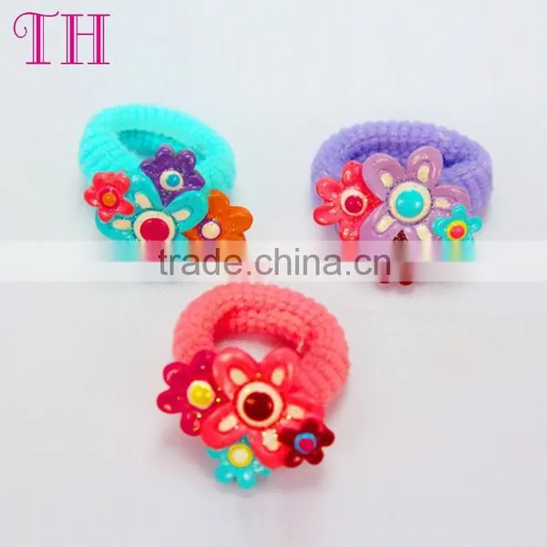 Kid Hair Accessory Resin Glitter Flower Design Covered Long Elastic Hair Bands Ball Quality Choice