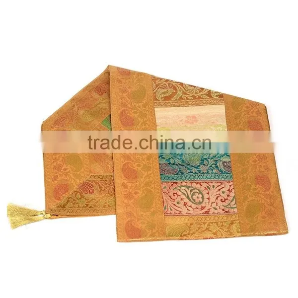Stripe Design Yellow Border Colour Silk Table Runner photo-3