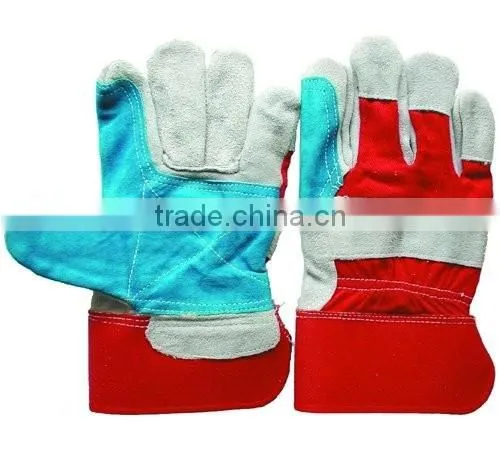 Red Rubberized Cuff Cowhide Split Leather Working Gloves photo-5