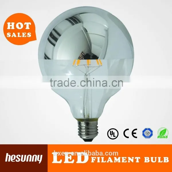 Mirror Head Bulb Filament Led Half Chrome Silver Mirror Dimmable 8W A19 A60 E27 E26 G125 Globe Bulb Led