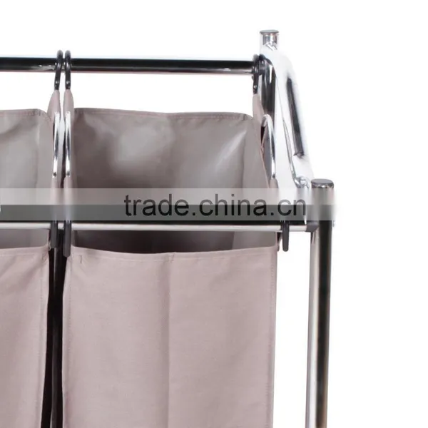 Silver Grey Coated 3-Section Heavy-Duty Steel Rolling Laundry Sorter/Cart photo-4