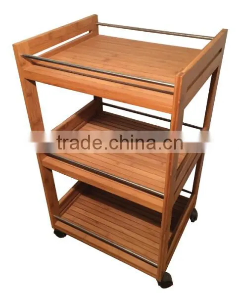 Bamboo Kitchen Trolleys With Baskets Wheels for Kitchen Room photo-6