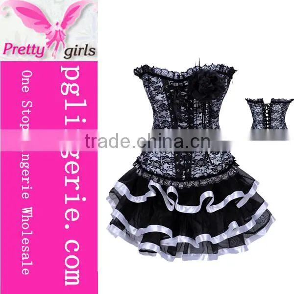 Punk Gothic Lace Flower Sexy Lingerie Black Corset Bustier Woman Cheap Floral Corset Dress