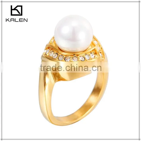 Big Perarl Design Crystal Stone Stainless Steel Rings From China Kalen Jewelry photo-2