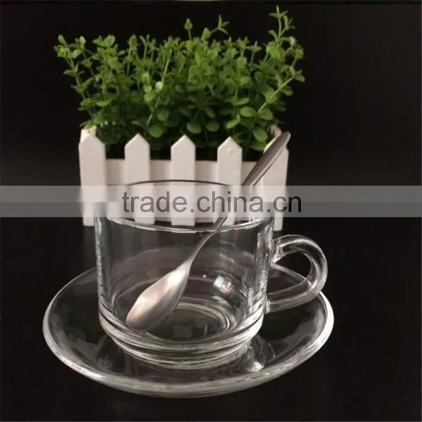 LOGO Custom Heat Resistant Glass Tea Coffee Cup and Saucer Set ,Straight Body Glass Cup photo-2
