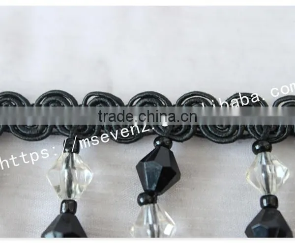 High Quality 8cm Width Black Handmade Wholesale Rhinestone Trim Fringes photo-3