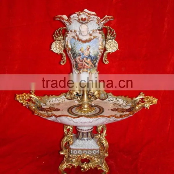 Lovely Cherubim Flower Pot, Hand Painting Ceramic Gold Flower Bowl With Elegant Flowers Mounted photo-6