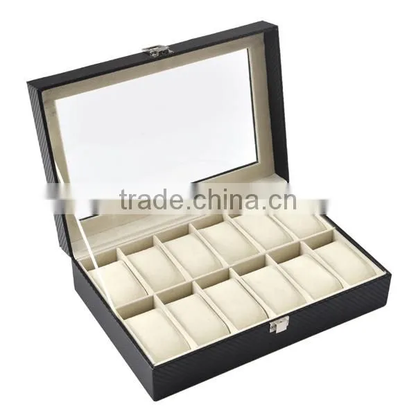 2017 Hot Selling 12 Slot PU Carbon Fiber Pattern Packing Box For Watch, Exquisite Display Boxs For Watch photo-2