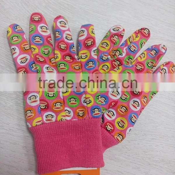 DDSAFETY Green Cotton Flower Design Kids Garden Gloves photo-3
