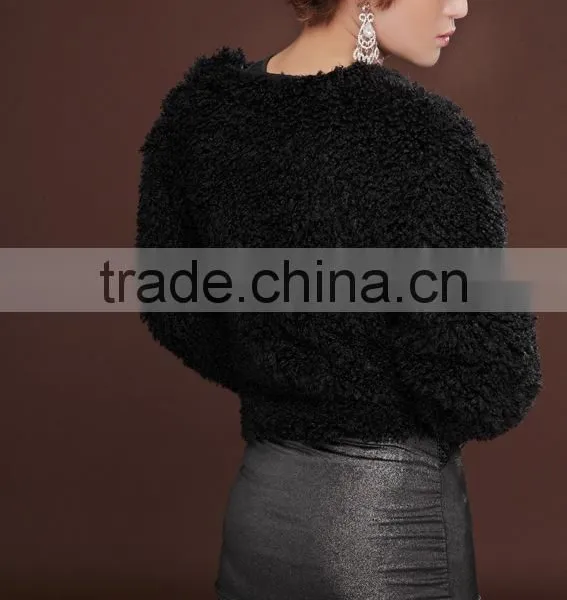 Promotion Price Black Woman Faux Fur Short Coat Lady Curly Sheep Fur Jackets photo-6