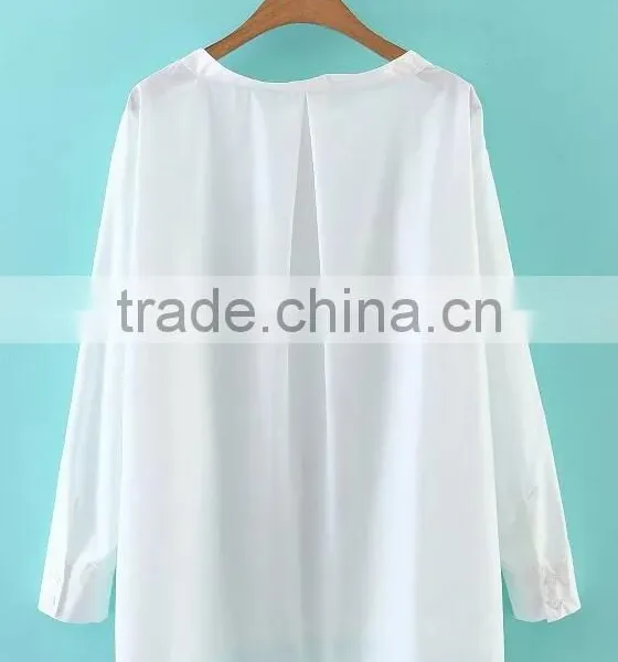 Runwaylover EY2345B Ladies Stand Collar Fashion Pure Color Blouse photo-5
