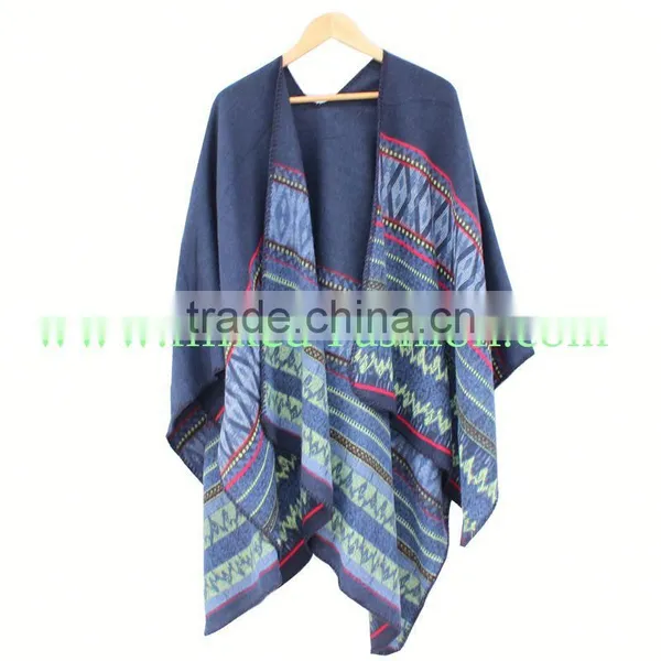 Women Winter Grid Check Tartan Poncho Cape Coat Reversible Scarf Shawl photo-5