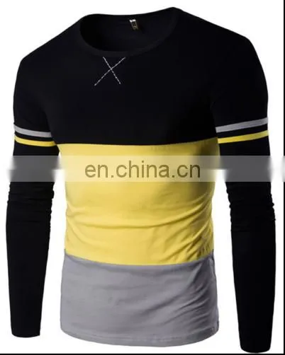 China OEM/ODM Men's Trend Long Sleeve T-shirt Stitching Sweatshirt Round Neck Hit Color photo-3