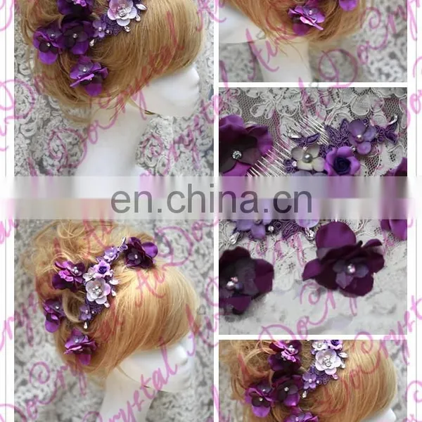 Aidocrystal Purple Classic Lace With Crystal Flower of Hair Comb, Wedding Party Bridal Hair Accessories photo-2