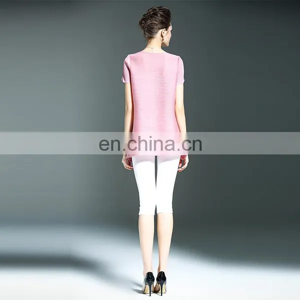 New Fashion Women Summer Short Sleeve Blouse Pleates Clothes photo-2