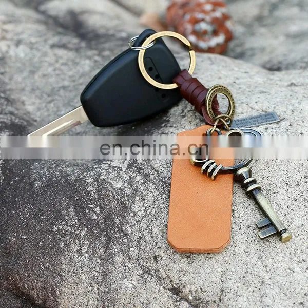 Custom Gift Bronze Metal Cat Charm Handmade Leather Keychain photo-2