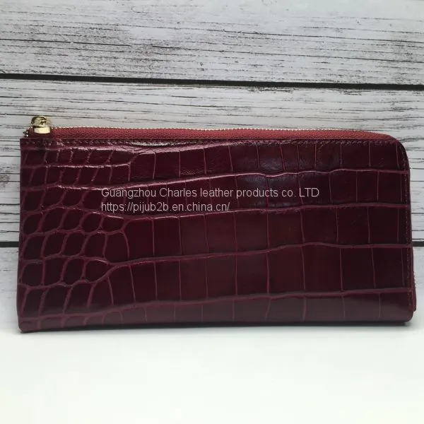 Customized Ladies Long Wallet Crocodile Pattern Suede Leather Zipper Clutch Bag Fashion Multi-function Change Mobile Phone Bag photo-3