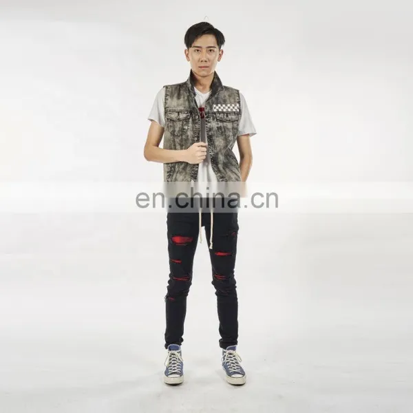 DiZNEW Wholesale Vest Fashion Grey Men's Denim Jeans Waistcoat photo-4