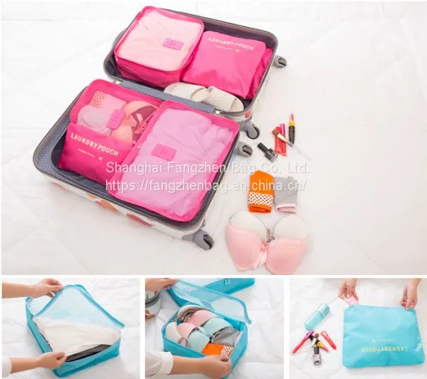 Polyester Cosmetic Wash Bag Women Hanging Toiletry Bag For TravelCustom 6 Set Packing Cubes, Travel Luggage Organizers With Laundry Shoe Bag photo-4