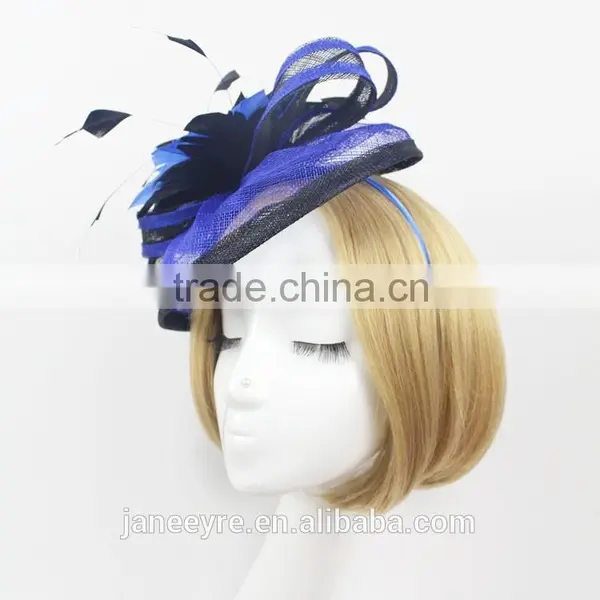 2015 New Design Elegant Church/Races Sinamay Fabric Feather Fascinator Hat photo-3