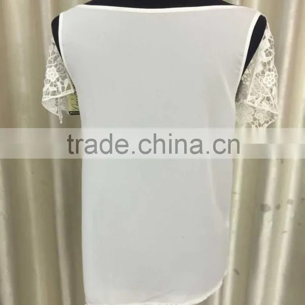 Elegant o- Neck Sleeveless Chiffon Fabric Blouse With Lace photo-2
