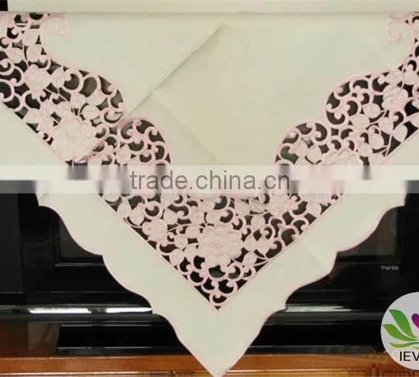 100% Cotton Damask Tablecloth Hemstitch Table Cloth Luxurious Tablecloth Pink Fancy Tablecloth photo-2