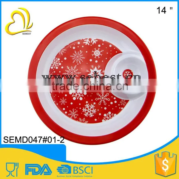Hot Selling Melamine Big Plate 2-section Christmas Serving Chip Tray