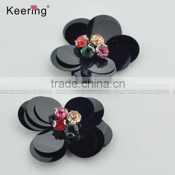 2017 Spring Black Sequin Flower Design Applique for Women WPHB-002 photo-3