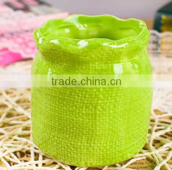 Ceramic Circular Sack Flower Pen Pot, Mini Pen Pot photo-2