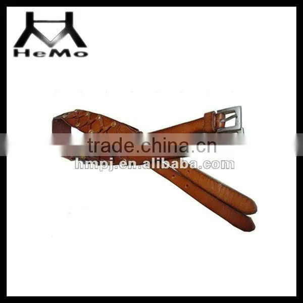 Brown Color Cowhide Leather Studded Leather Belt