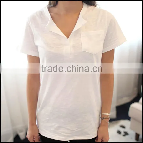 Women V Neck White T Shirt photo-2