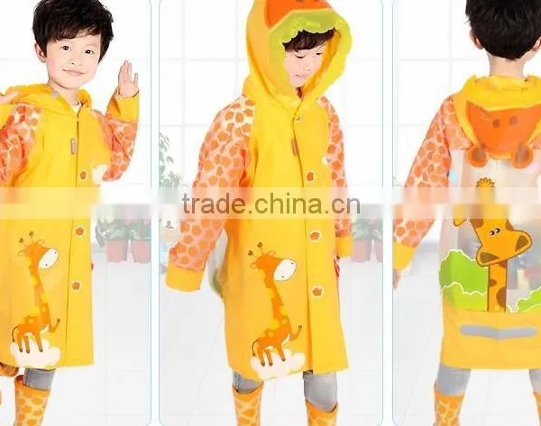 Children Cute Cartoon Animal Print Foldable Raincoat With Backpack Place