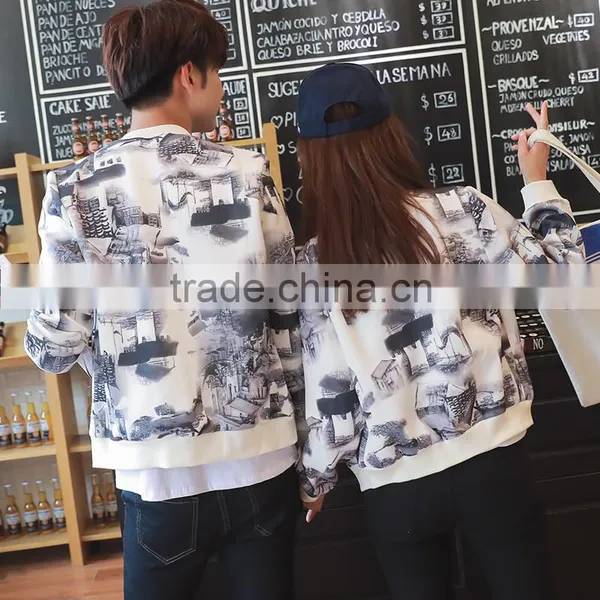 OEM Brand Young Men and Women Jackets Couples Outfits Clothing Print Zipper Cardigan Coat Baseball Outfitting photo-3