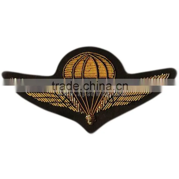 Hand Embroidery Bullion Wire Gold Wing Parachute Badges