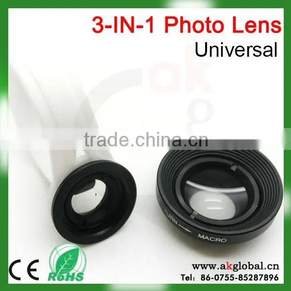 Universal Clip Wide Angle+ Macro 3 in 1 Lens Kit for Camera Phone Lens