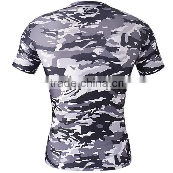 Crew Neck Sublimation Camouflage T-shirt Fitness Compression Sports Camo t Shirt photo-2