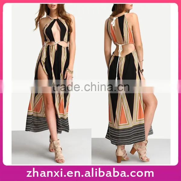 Bandage Design Printed Women One Piece Girls Slit Evening Fancy Maxi Dress Sex Long