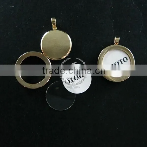 14mm Round Bezel Base Tray Setting 14K Light Gold Plated Brass Photo Frame Brass Custom Pendant Charm Locket DIY1850232 photo-3