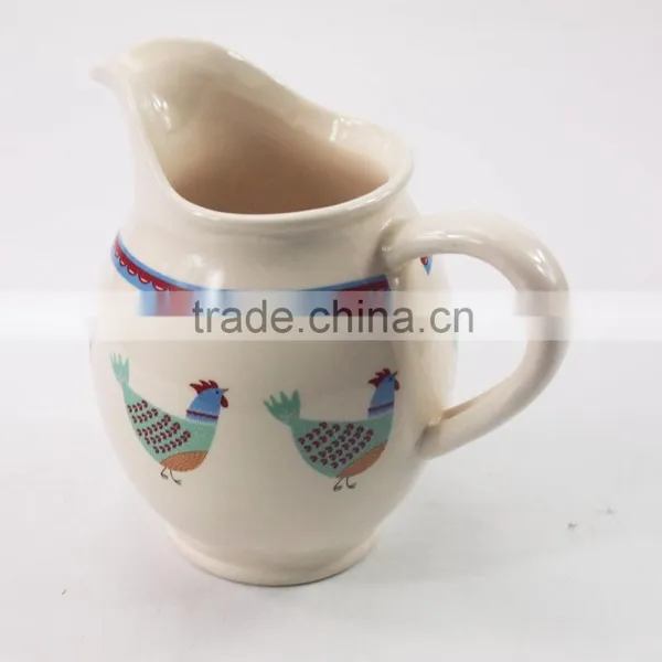 Custom Antique Ceramic Chicken Design Milk /water Jug Pitcher