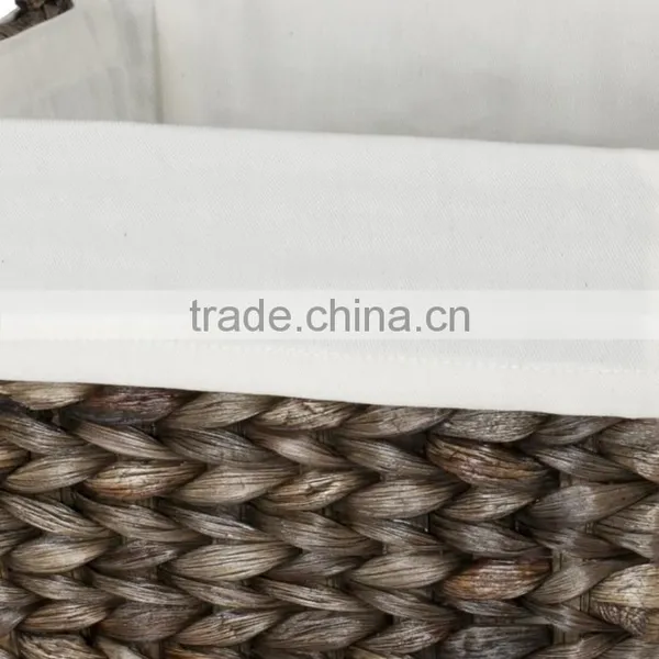 Water Hyacinth Shallow Mouth Design Large Lining Inside Basket With Handle photo-2