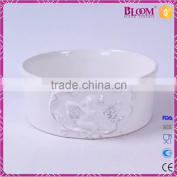 White Glazed Round Ceramic Pet Food Bowl photo-2