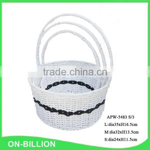 Set 3 Cheap Paper Rope Handmade Strong White Empty Gift Basket photo-2